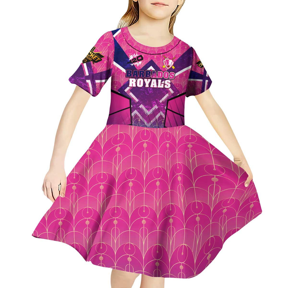Personalised Barbados Cricket Royals Kid Short Sleeve Dress Crowned in Rhythm Style