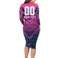 Personalised Barbados Cricket Royals Long Sleeve Bodycon Dress Crowned in Rhythm Style