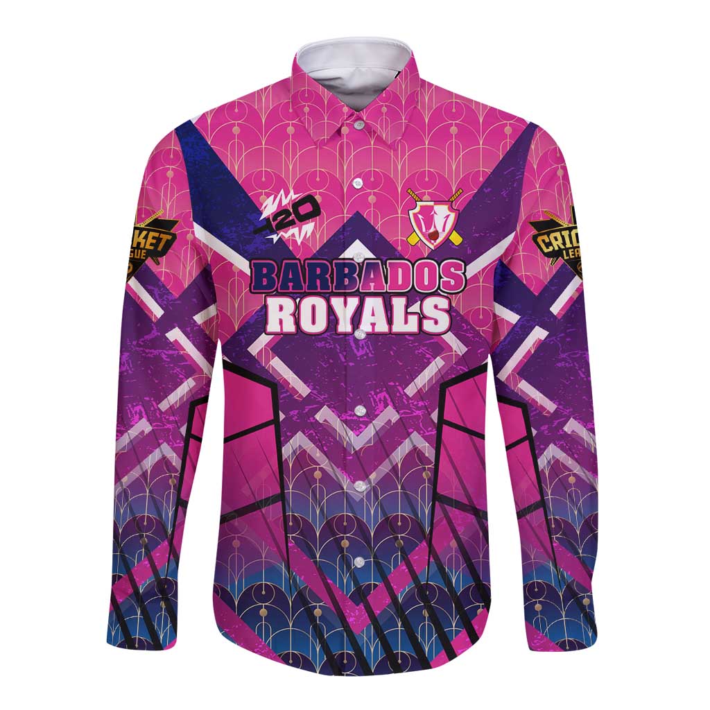 Personalised Barbados Cricket Royals Long Sleeve Button Shirt Crowned in Rhythm Style