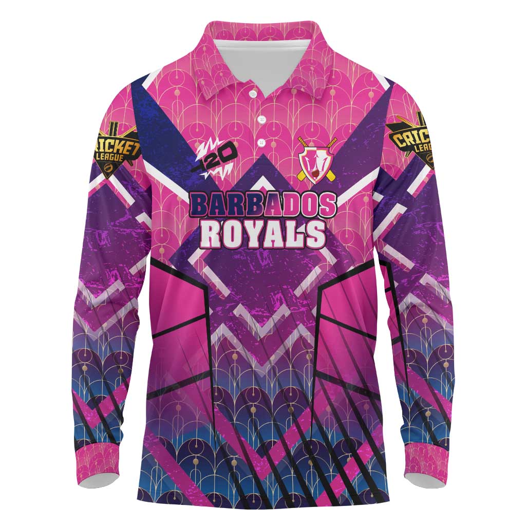 Personalised Barbados Cricket Royals Long Sleeve Polo Shirt Crowned in Rhythm Style