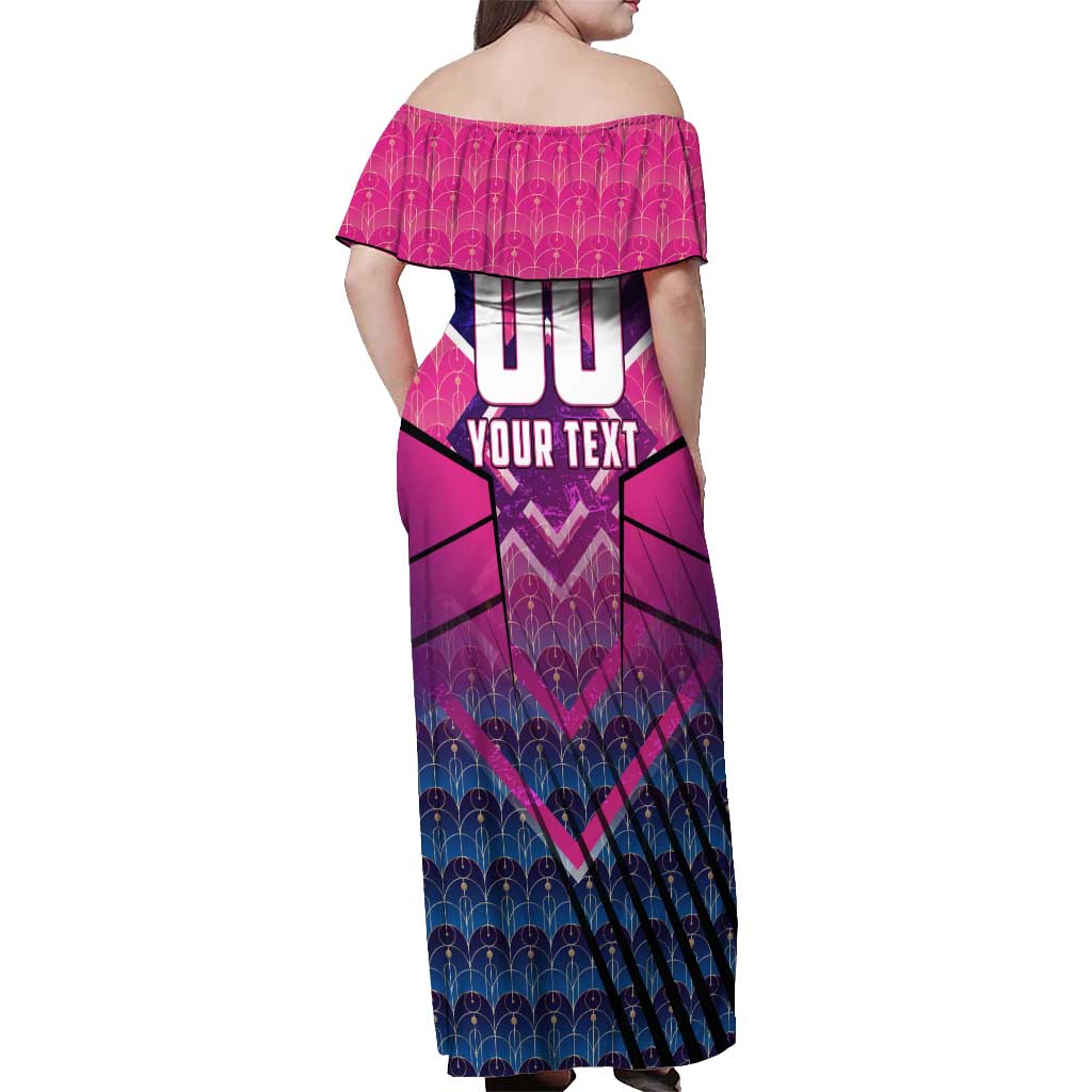 Personalised Barbados Cricket Royals Off Shoulder Maxi Dress Crowned in Rhythm Style