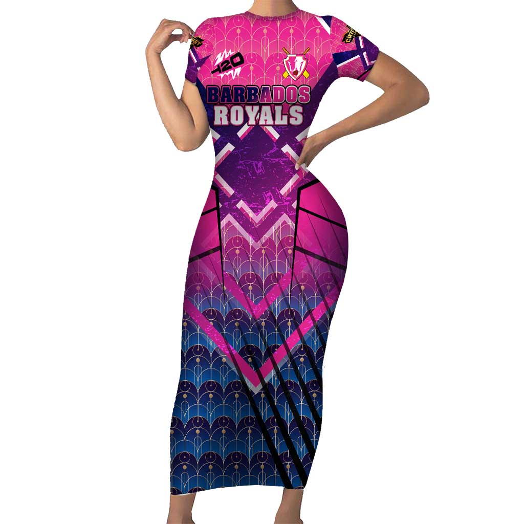 Personalised Barbados Cricket Royals Short Sleeve Bodycon Dress Crowned in Rhythm Style