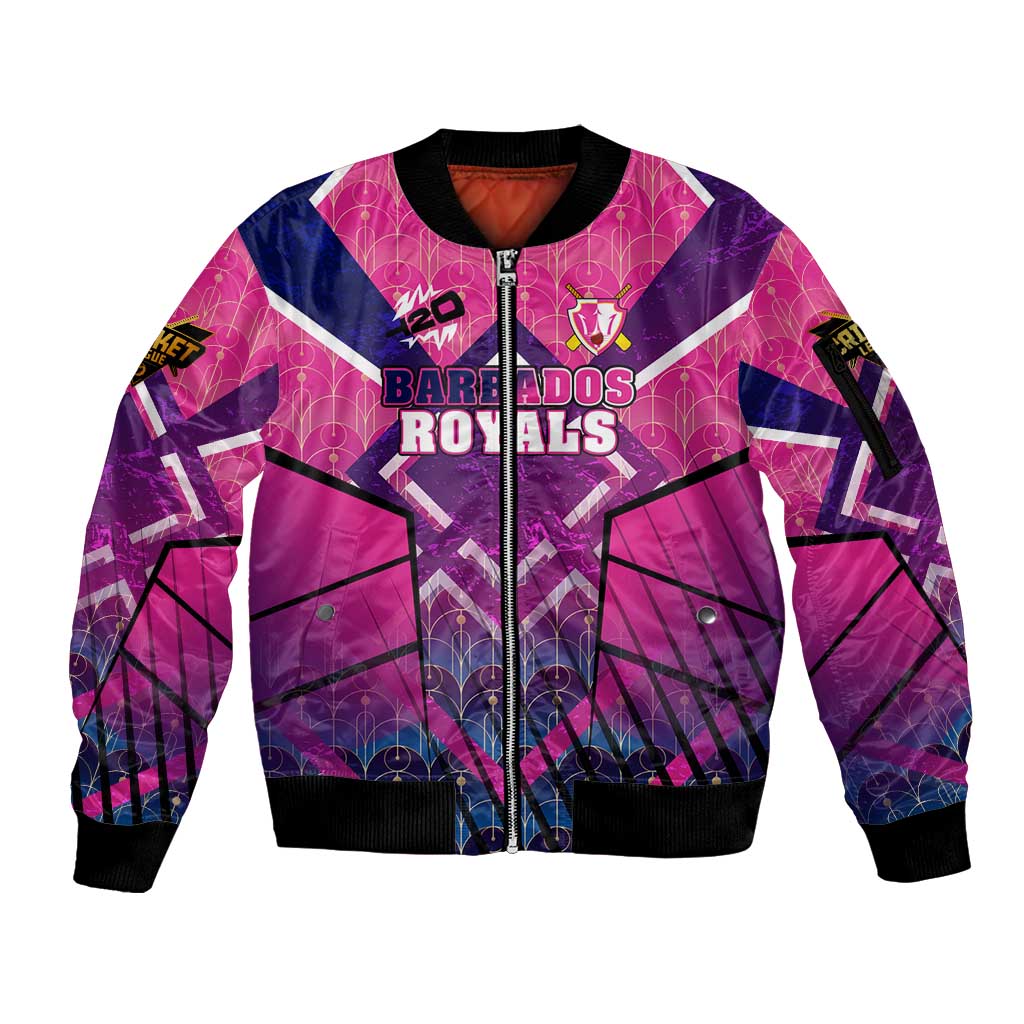Personalised Barbados Cricket Royals Sleeve Zip Bomber Jacket Crowned in Rhythm Style