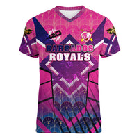 Personalised Barbados Cricket Royals Women V-Neck T-Shirt Crowned in Rhythm Style