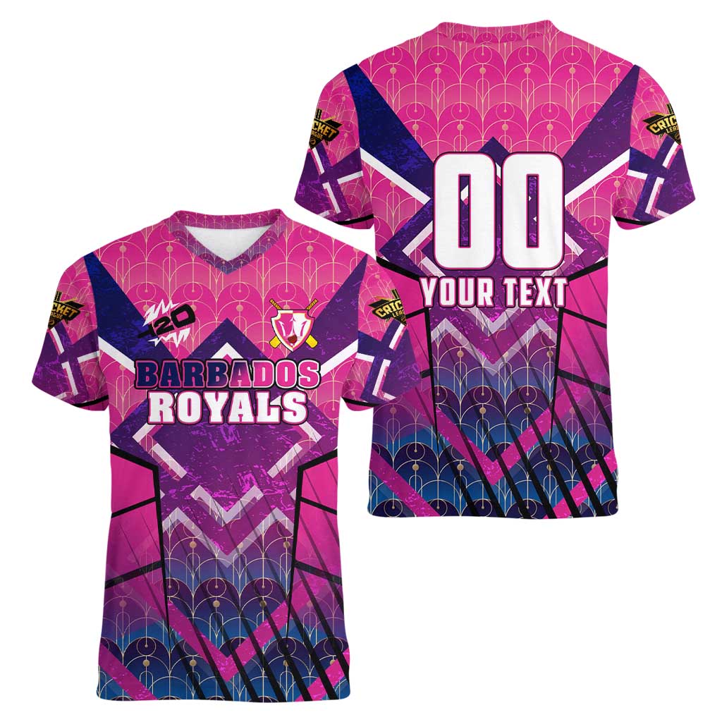 Personalised Barbados Cricket Royals Women V-Neck T-Shirt Crowned in Rhythm Style