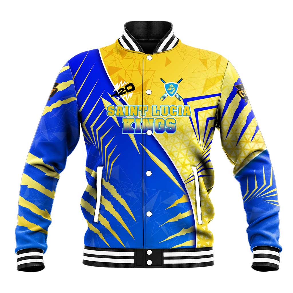 Personalised Saint Lucia Cricket Kings Baseball Jacket Abstract Energy Style