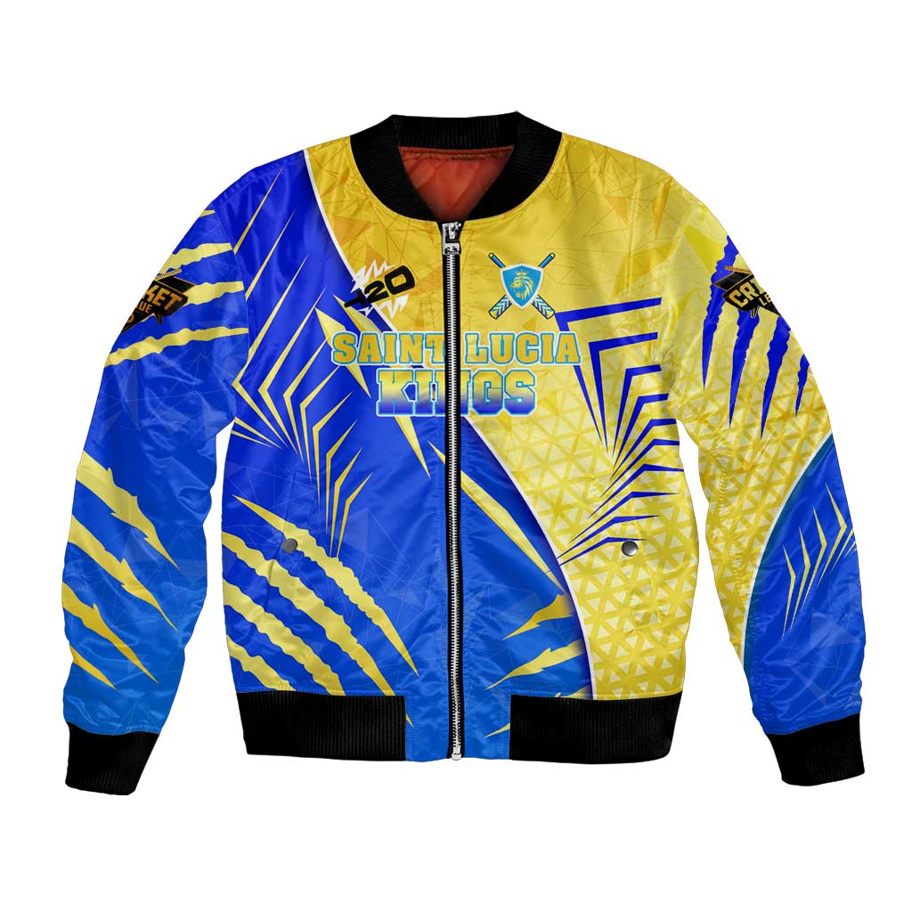 Personalised Saint Lucia Cricket Kings Bomber Jacket Abstract Energy Style