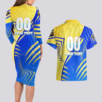 Personalised Saint Lucia Cricket Kings Couples Matching Long Sleeve Bodycon Dress and Hawaiian Shirt Abstract Energy Style