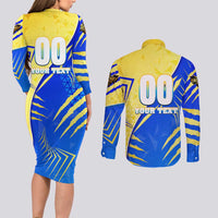 Personalised Saint Lucia Cricket Kings Couples Matching Long Sleeve Bodycon Dress and Long Sleeve Button Shirt Abstract Energy Style