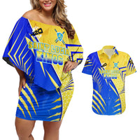 Personalised Saint Lucia Cricket Kings Couples Matching Off Shoulder Short Dress and Hawaiian Shirt Abstract Energy Style