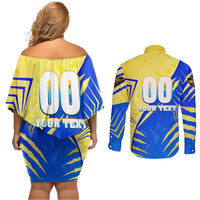Personalised Saint Lucia Cricket Kings Couples Matching Off Shoulder Short Dress and Long Sleeve Button Shirt Abstract Energy Style