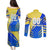 Personalised Saint Lucia Cricket Kings Couples Matching Puletasi and Long Sleeve Button Shirt Abstract Energy Style