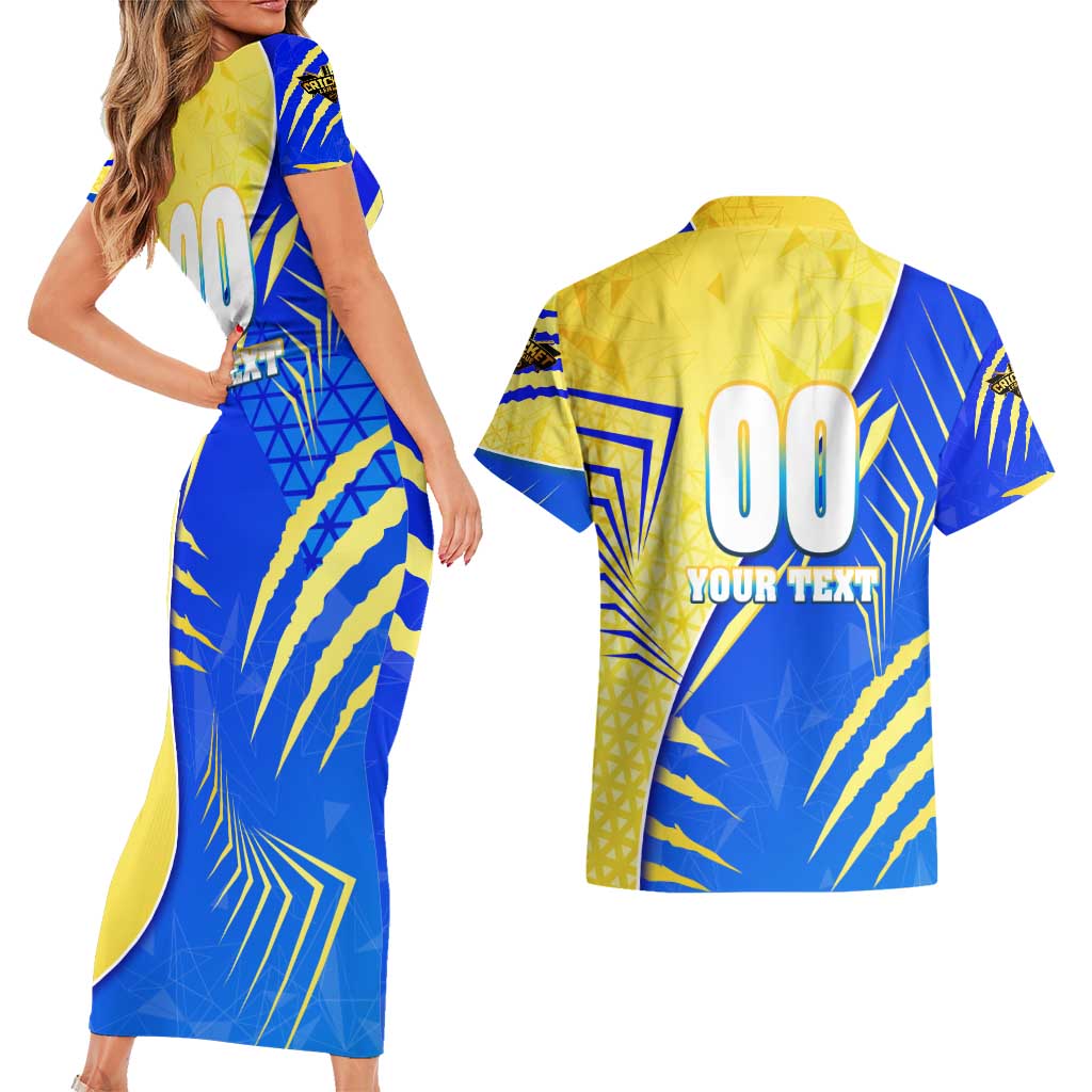 Personalised Saint Lucia Cricket Kings Couples Matching Short Sleeve Bodycon Dress and Hawaiian Shirt Abstract Energy Style