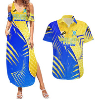 Personalised Saint Lucia Cricket Kings Couples Matching Summer Maxi Dress and Hawaiian Shirt Abstract Energy Style