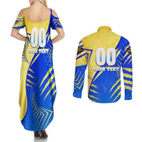 Personalised Saint Lucia Cricket Kings Couples Matching Summer Maxi Dress and Long Sleeve Button Shirt Abstract Energy Style