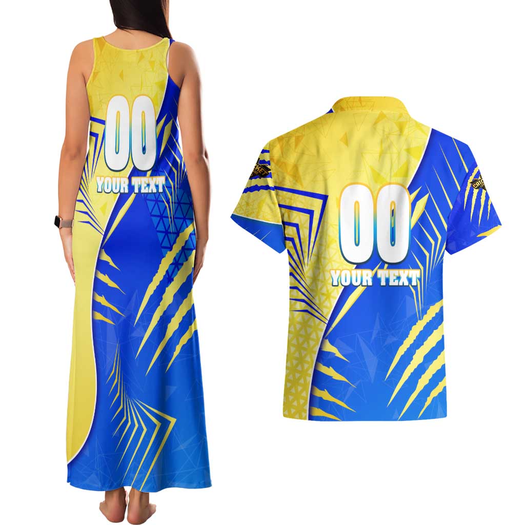 Personalised Saint Lucia Cricket Kings Couples Matching Tank Maxi Dress and Hawaiian Shirt Abstract Energy Style