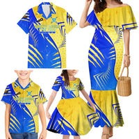 Personalised Saint Lucia Cricket Kings Family Matching Mermaid Dress and Hawaiian Shirt Abstract Energy Style