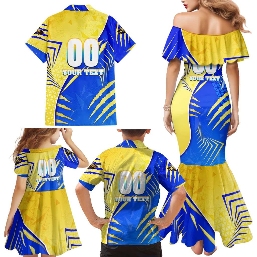 Personalised Saint Lucia Cricket Kings Family Matching Mermaid Dress and Hawaiian Shirt Abstract Energy Style