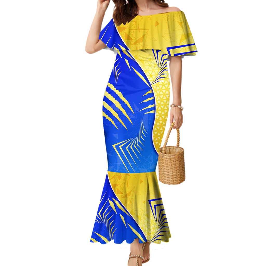 Personalised Saint Lucia Cricket Kings Family Matching Mermaid Dress and Hawaiian Shirt Abstract Energy Style