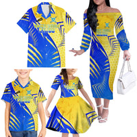 Personalised Saint Lucia Cricket Kings Family Matching Off The Shoulder Long Sleeve Dress and Hawaiian Shirt Abstract Energy Style