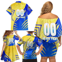 Personalised Saint Lucia Cricket Kings Family Matching Off Shoulder Short Dress and Hawaiian Shirt Abstract Energy Style