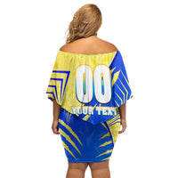 Personalised Saint Lucia Cricket Kings Family Matching Off Shoulder Short Dress and Hawaiian Shirt Abstract Energy Style