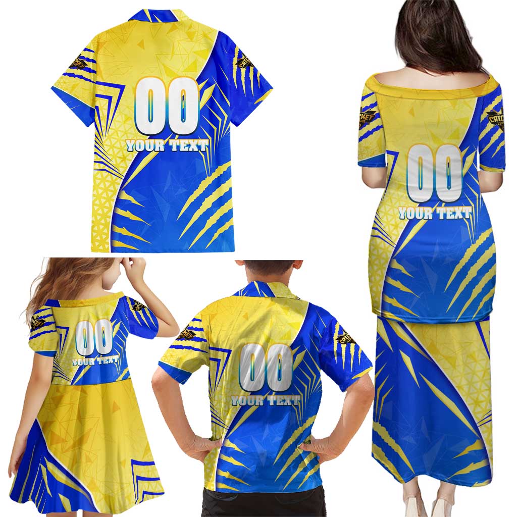 Personalised Saint Lucia Cricket Kings Family Matching Puletasi and Hawaiian Shirt Abstract Energy Style