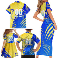 Personalised Saint Lucia Cricket Kings Family Matching Short Sleeve Bodycon Dress and Hawaiian Shirt Abstract Energy Style
