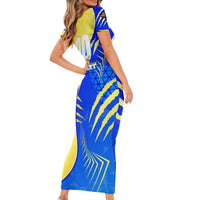 Personalised Saint Lucia Cricket Kings Family Matching Short Sleeve Bodycon Dress and Hawaiian Shirt Abstract Energy Style