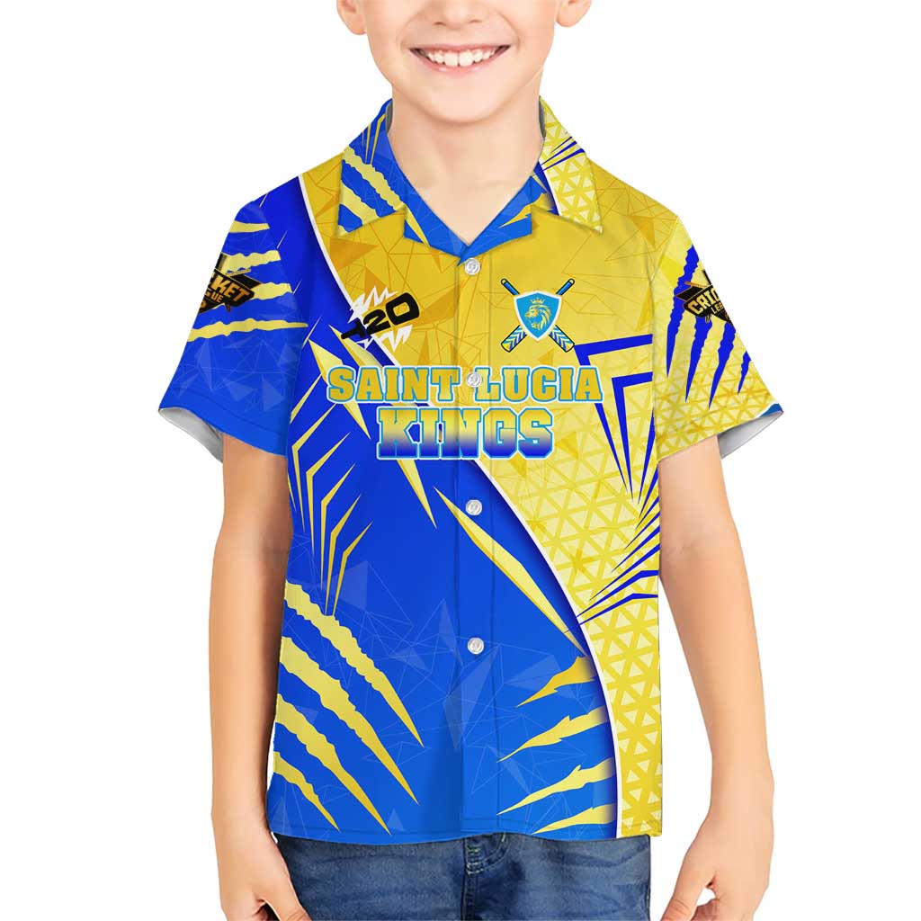 Personalised Saint Lucia Cricket Kings Family Matching Short Sleeve Bodycon Dress and Hawaiian Shirt Abstract Energy Style