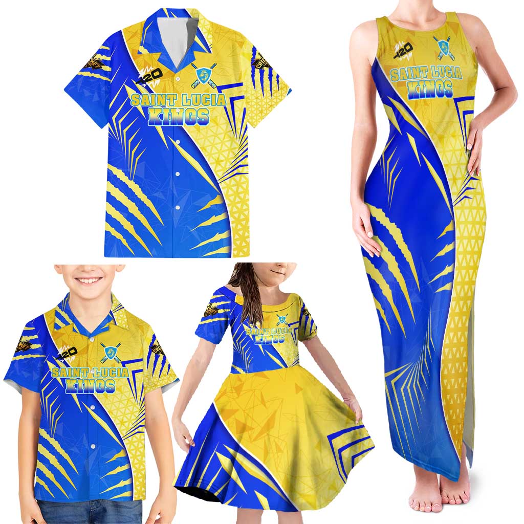 Personalised Saint Lucia Cricket Kings Family Matching Tank Maxi Dress and Hawaiian Shirt Abstract Energy Style