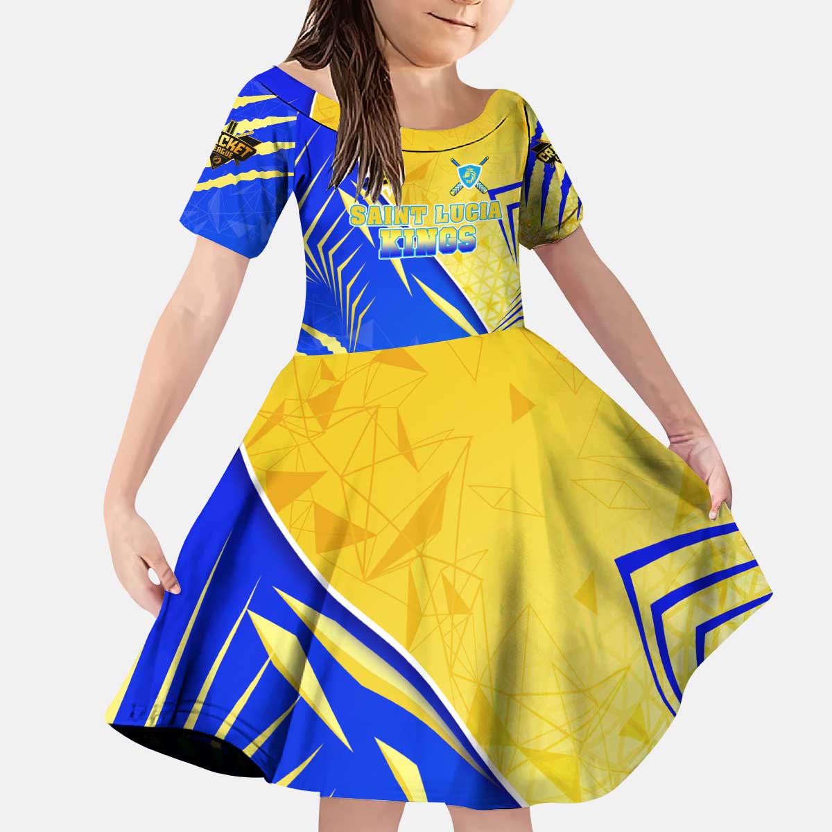 Personalised Saint Lucia Cricket Kings Kid Short Sleeve Dress Abstract Energy Style