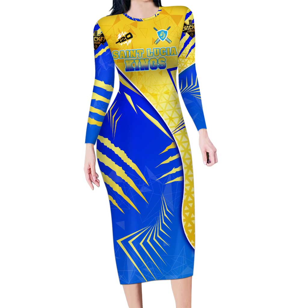 Personalised Saint Lucia Cricket Kings Long Sleeve Bodycon Dress Abstract Energy Style