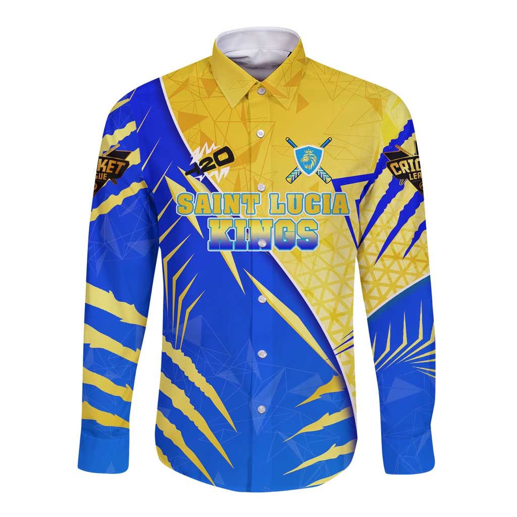 Personalised Saint Lucia Cricket Kings Long Sleeve Button Shirt Abstract Energy Style