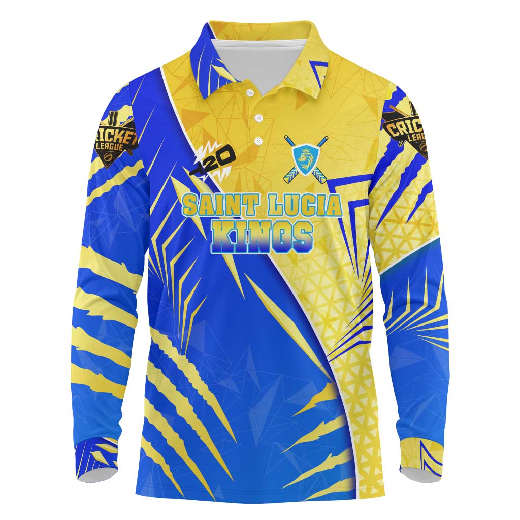 Personalised Saint Lucia Cricket Kings Long Sleeve Polo Shirt Abstract Energy Style