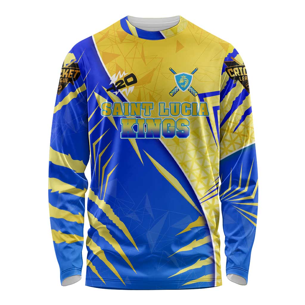 Personalised Saint Lucia Cricket Kings Long Sleeve Shirt Abstract Energy Style