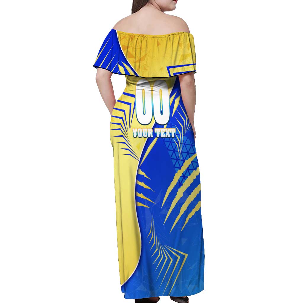 Personalised Saint Lucia Cricket Kings Off Shoulder Maxi Dress Abstract Energy Style