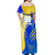 Personalised Saint Lucia Cricket Kings Off Shoulder Maxi Dress Abstract Energy Style