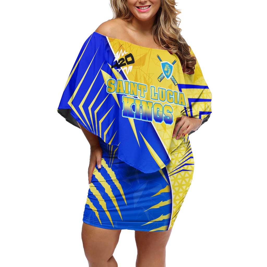 Personalised Saint Lucia Cricket Kings Off Shoulder Short Dress Abstract Energy Style