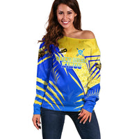 Personalised Saint Lucia Cricket Kings Off Shoulder Sweater Abstract Energy Style