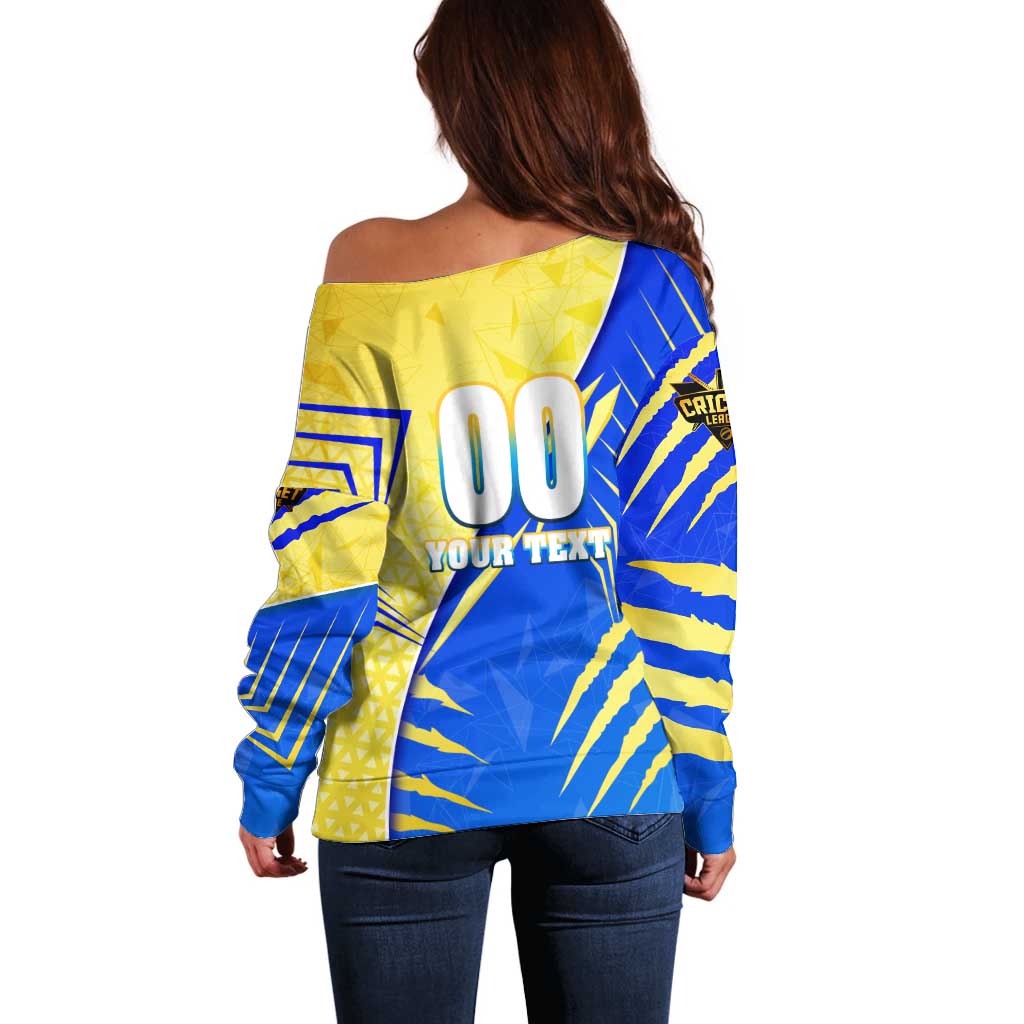 Personalised Saint Lucia Cricket Kings Off Shoulder Sweater Abstract Energy Style