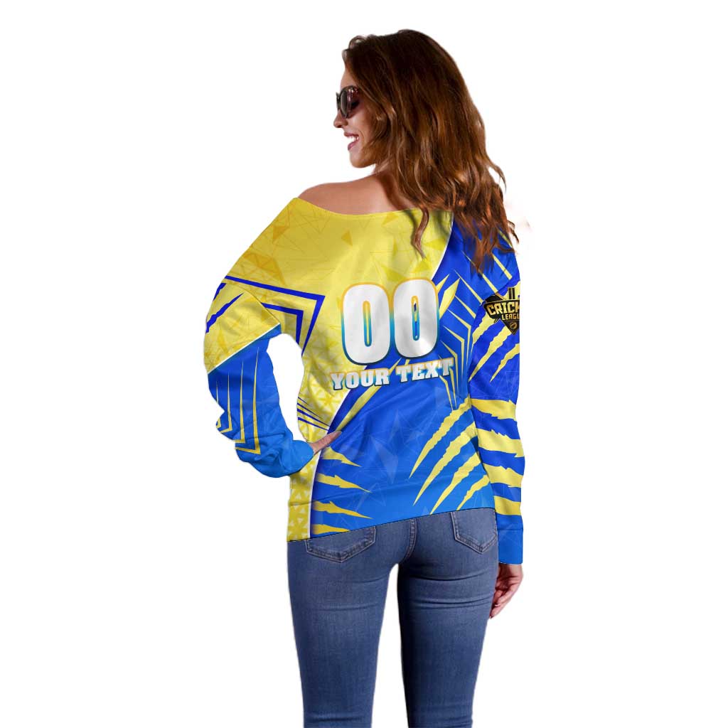 Personalised Saint Lucia Cricket Kings Off Shoulder Sweater Abstract Energy Style