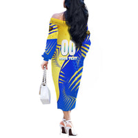 Personalised Saint Lucia Cricket Kings Off The Shoulder Long Sleeve Dress Abstract Energy Style