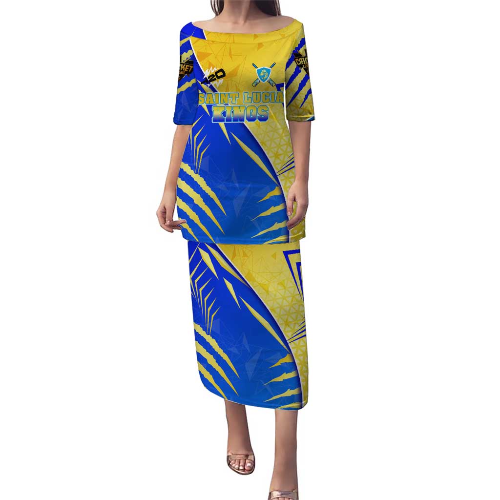 Personalised Saint Lucia Cricket Kings Puletasi Abstract Energy Style