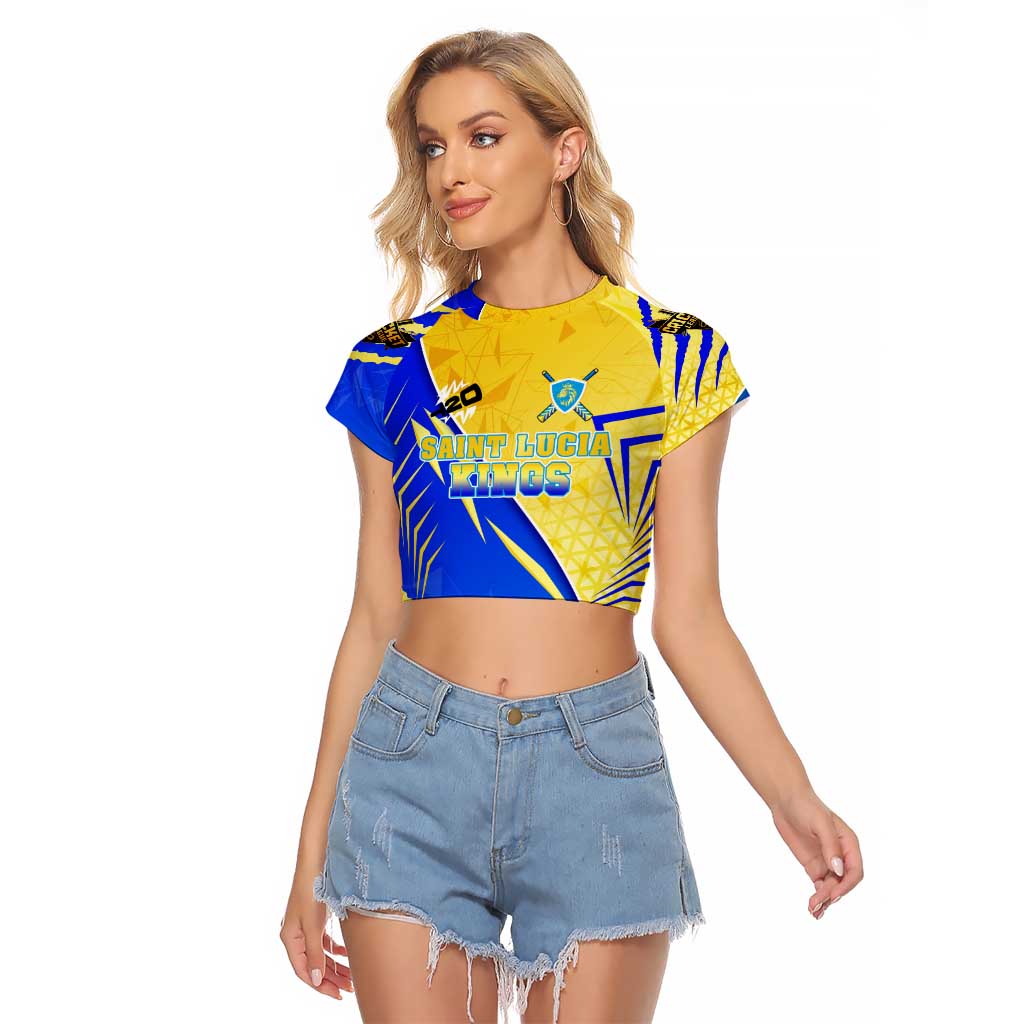 Personalised Saint Lucia Cricket Kings Raglan Cropped T Shirt Abstract Energy Style