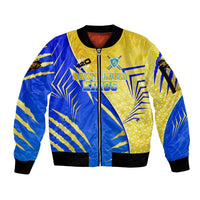 Personalised Saint Lucia Cricket Kings Sleeve Zip Bomber Jacket Abstract Energy Style