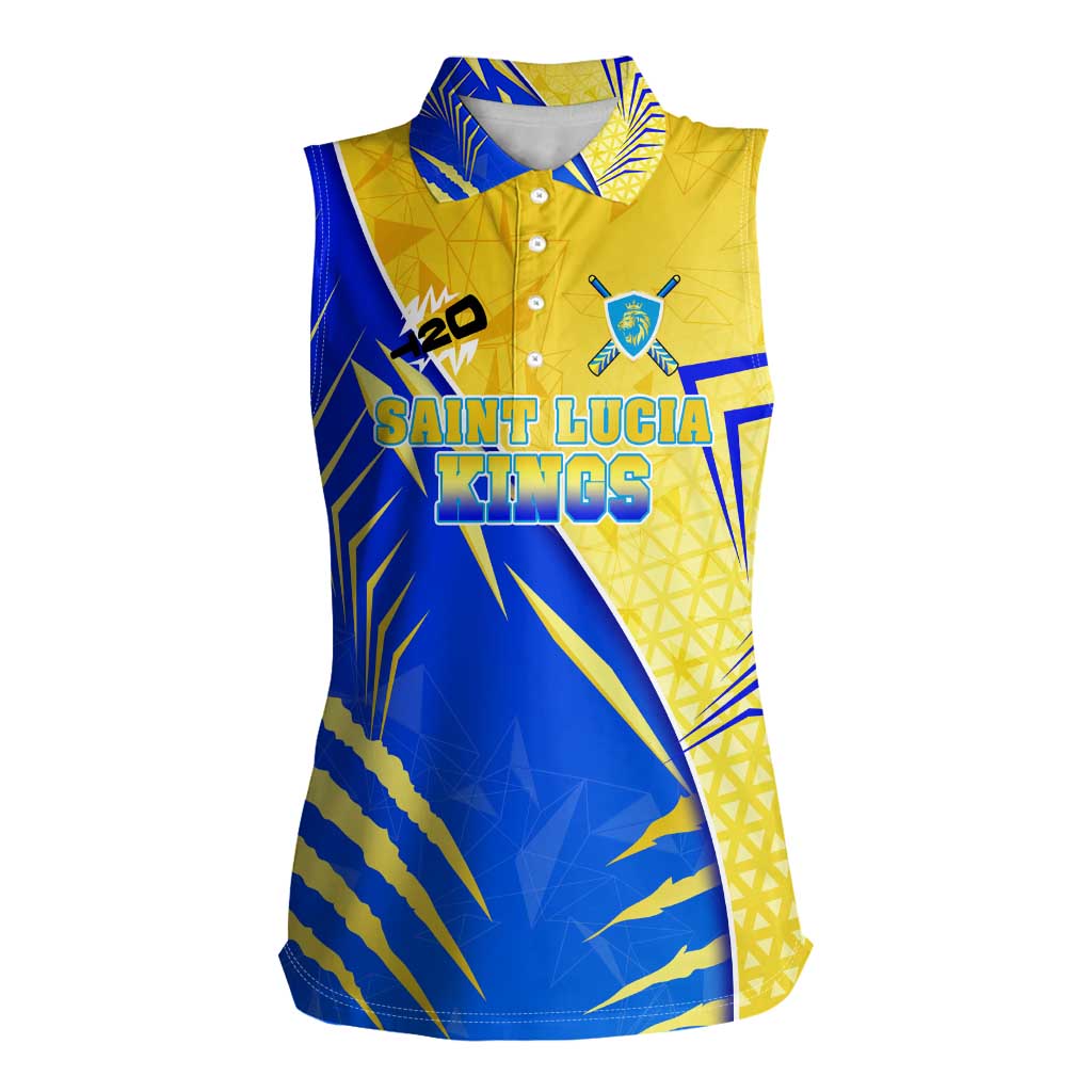 Personalised Saint Lucia Cricket Kings Women Sleeveless Polo Shirt Abstract Energy Style