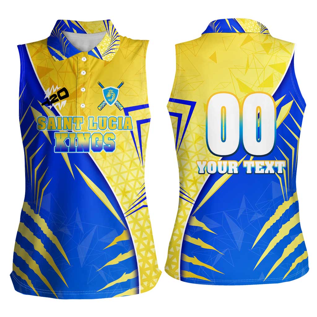 Personalised Saint Lucia Cricket Kings Women Sleeveless Polo Shirt Abstract Energy Style