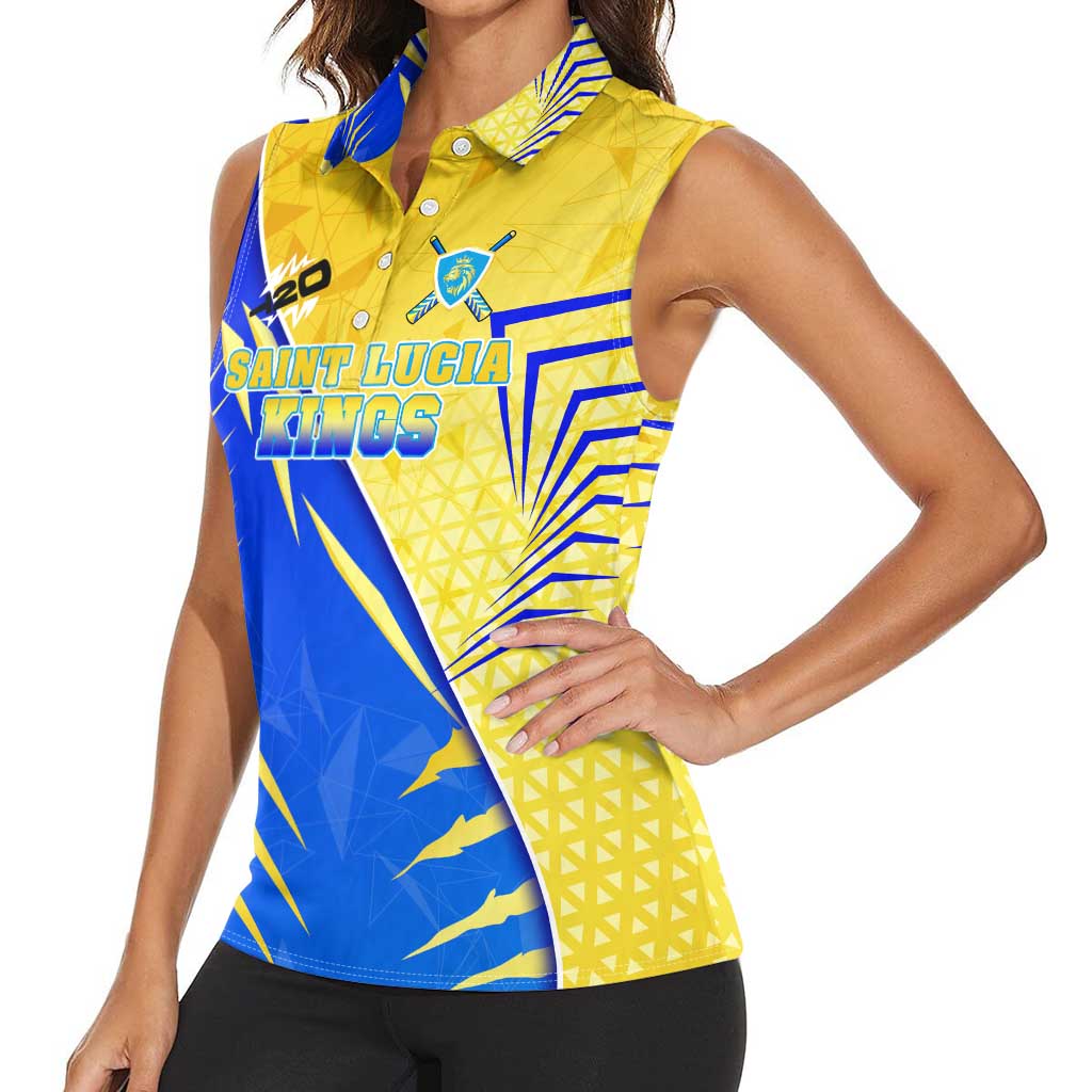 Personalised Saint Lucia Cricket Kings Women Sleeveless Polo Shirt Abstract Energy Style