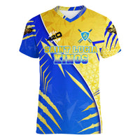 Personalised Saint Lucia Cricket Kings Women V-Neck T-Shirt Abstract Energy Style